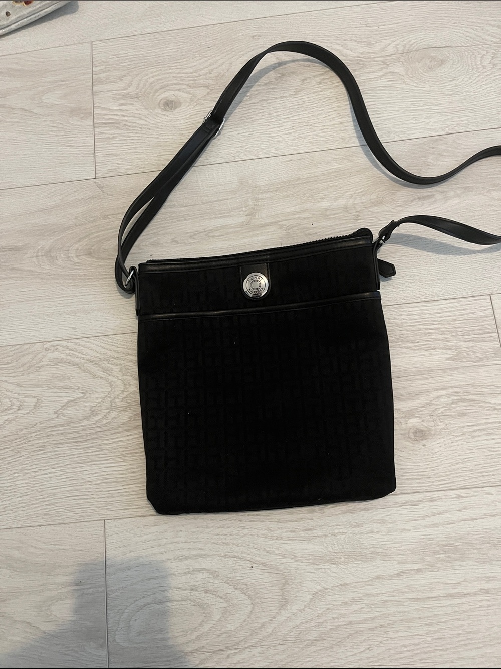 Tommy Hilfiger Black Crossbody Shoulder Bag with Silver-Tone Button